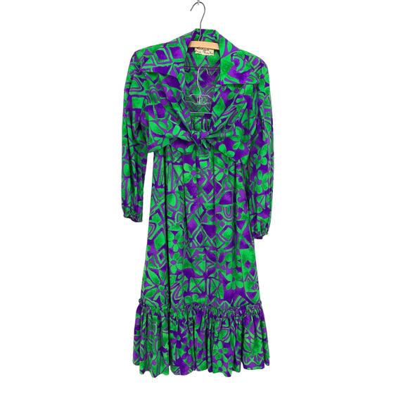 VTG Calypso 4 Pc Play Set Sz S Skirt Tie Top + Bikini Purple Green Floral Print - Picture 2 of 14